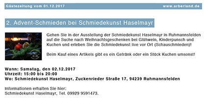 2. Advent-Schmieden in der Gästezeitung