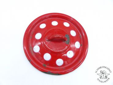 Email-Topf-Deckel rot/weiße Punkte Dm 175 mm
