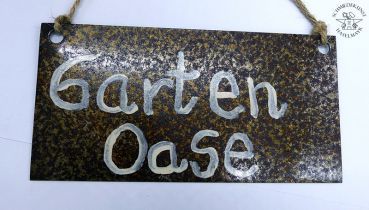 Blechschild mit Spruch "Garten Oase"