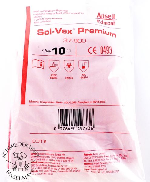 Chemiefeste Handschuhe, Sol-Vex®, Größe 10